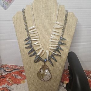 Handmade Necklaces With Labradorite Stone, Shell And Glass